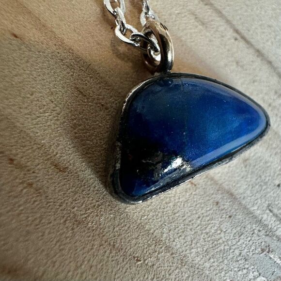 Sterling Silver & Lapis Lazuli Pendant Necklace with  Gold Bail - Picture 8 of 9